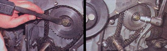Сорвать болт крепления шкивов распредвала